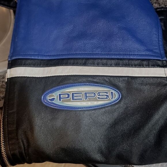 Vintage 90s y2k Pepsi Points Black Leather Bomber Jacket Car Moto Grunge Coat XL - Picture 3 of 9